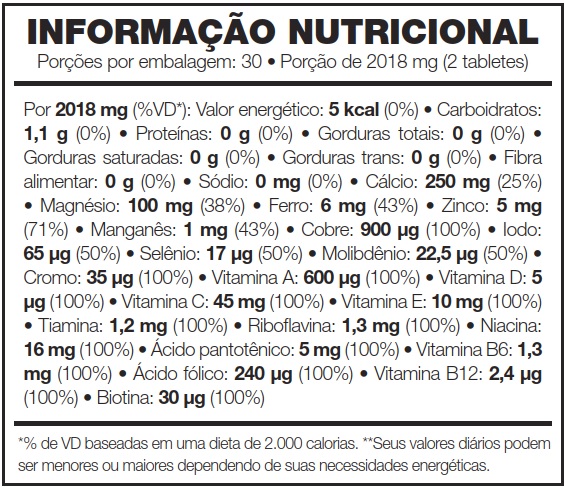 Forever Daily - Informação Nutricional